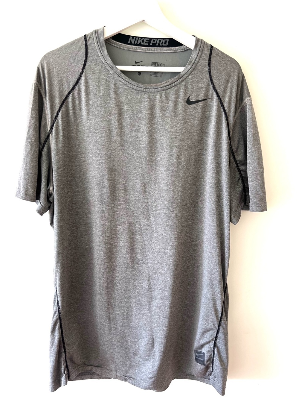 Nike Pro Dri Fit Fitted Short Sleeve Athletic T Shirt Gray Size XL